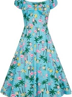 Collectif Aqua Tropical Flamingo Print Dress
